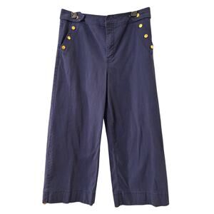 Anne Klein Jeans Navy Blue Wide Leg Sailor Pants 12 Gold Button Nautical Trouser